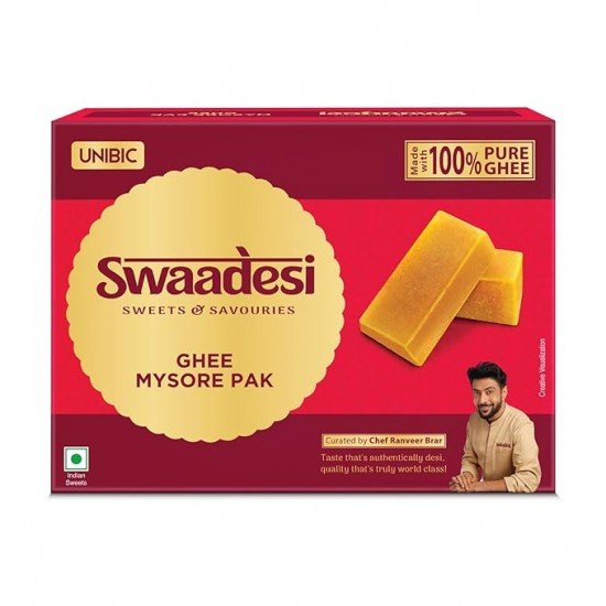 Unibic Swaadesi Premium Mysore Pak Made with Pure Ghee Traditional Taste of Mysuru I Sweets Gift Box - 280 gm