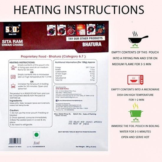 Sita Ram Diwan Chand Ready To Eat Bhature 300g | No Preservatives | No Artificial Flavors | 100% Natural Ingredients & Vegetarian